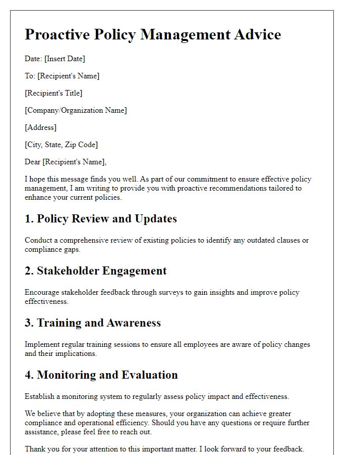 Letter template of proactive policy management advice