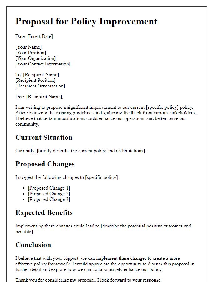 Letter template of proposal for policy improvement