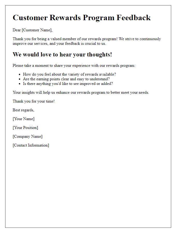 Letter template of customer rewards feedback