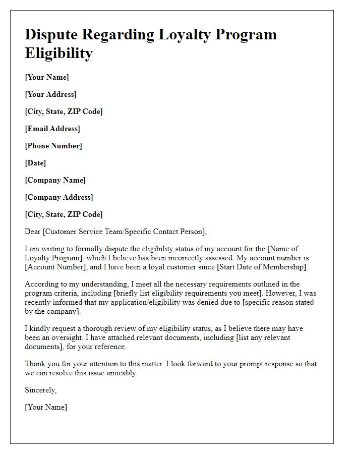 Letter template of loyalty program eligibility dispute