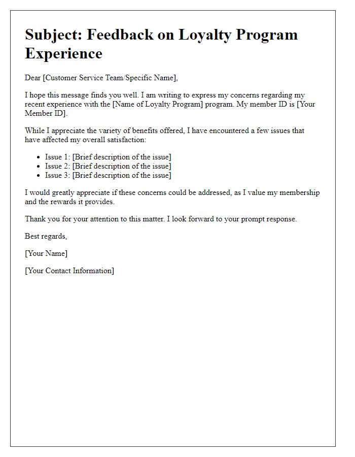 Letter template of loyalty program satisfaction issue