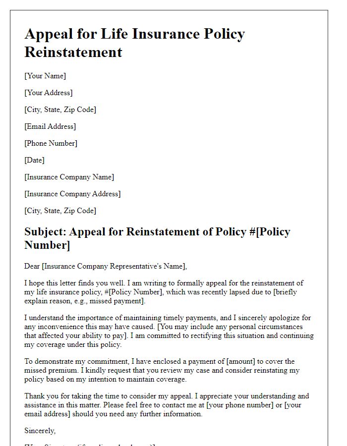 Letter template of appeal for life insurance policy reinstatement