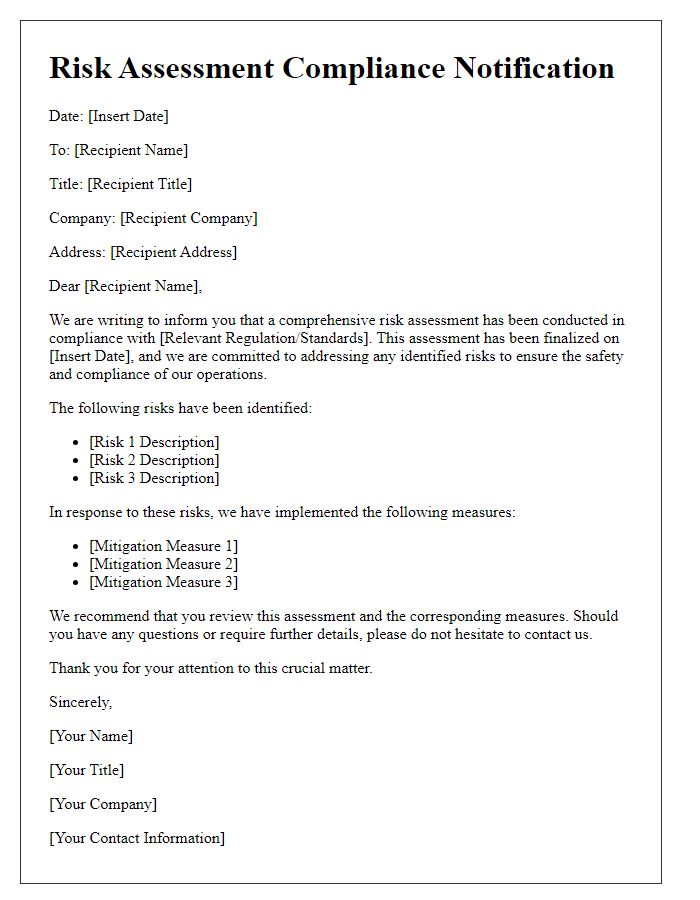 Letter template of risk assessment compliance notification