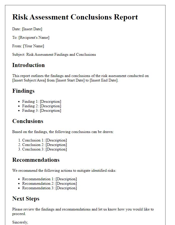 Letter template of risk assessment conclusions report