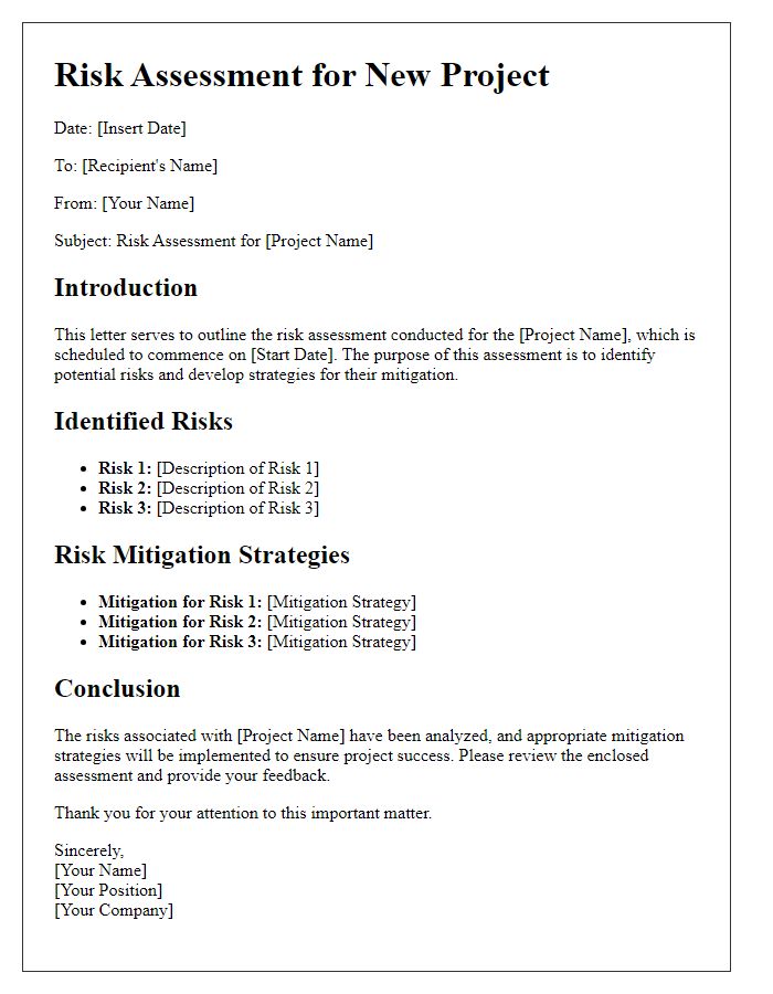 Letter template of risk assessment for new project