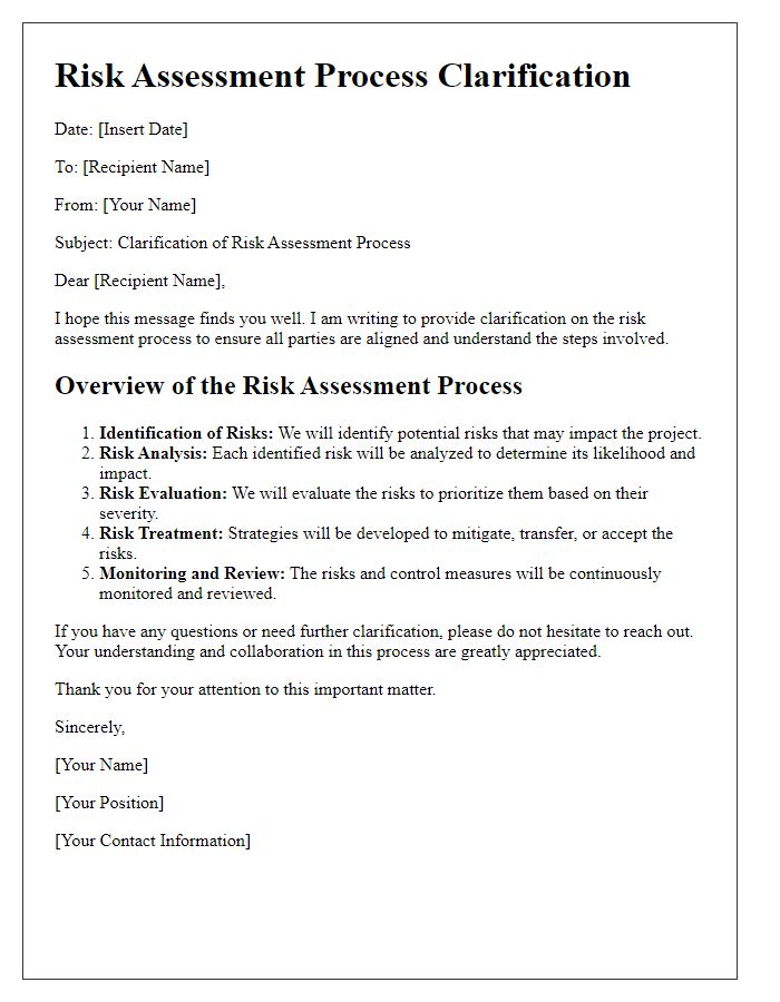 Letter template of risk assessment process clarification