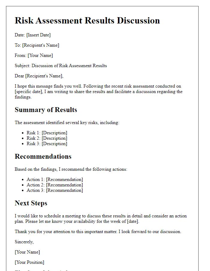 Letter template of risk assessment results discussion