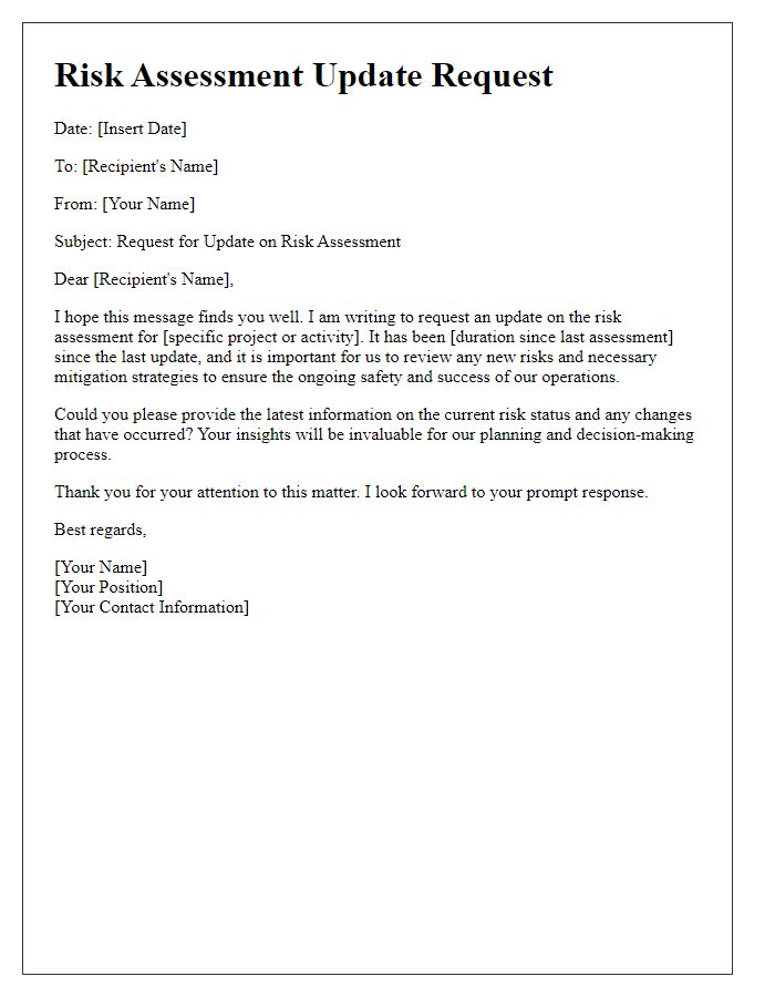 Letter template of risk assessment update request