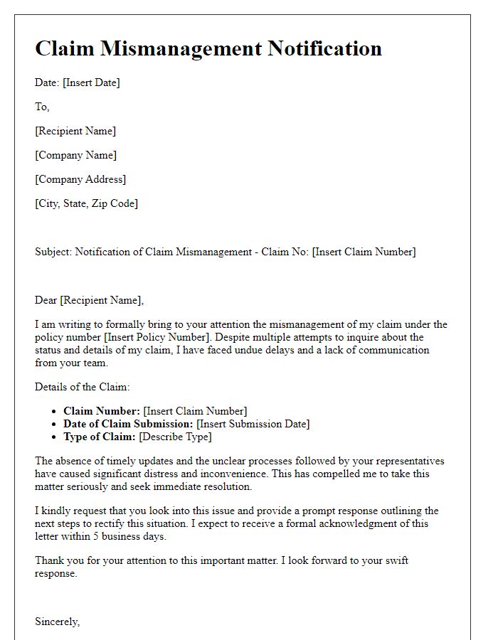 Letter template of Claim Mismanagement Notification