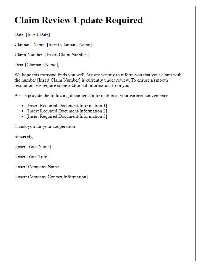 Letter template of Claim Review Update Required