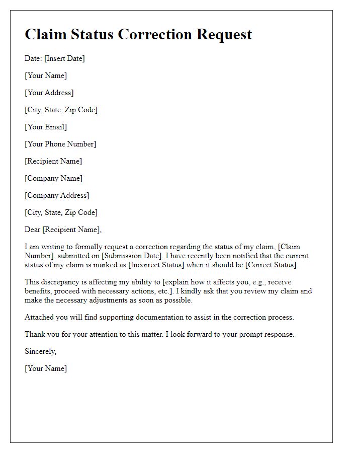 Letter template of Claim Status Correction Required