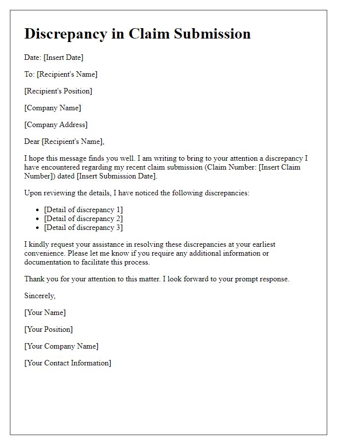 Letter template of Discrepancy in Claim Submission