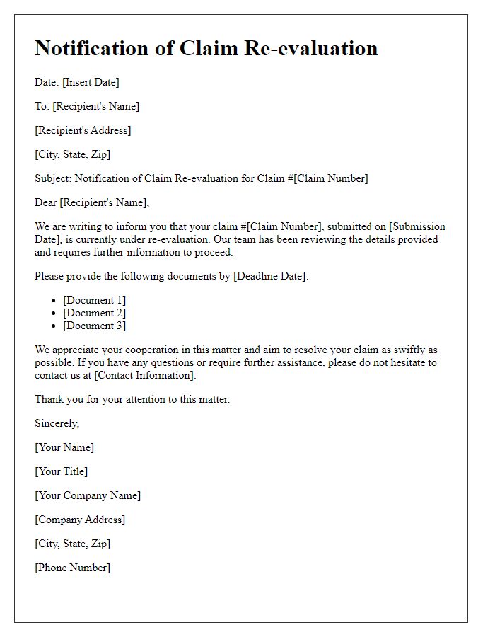 Letter template of Notification of Claim Re-evaluation