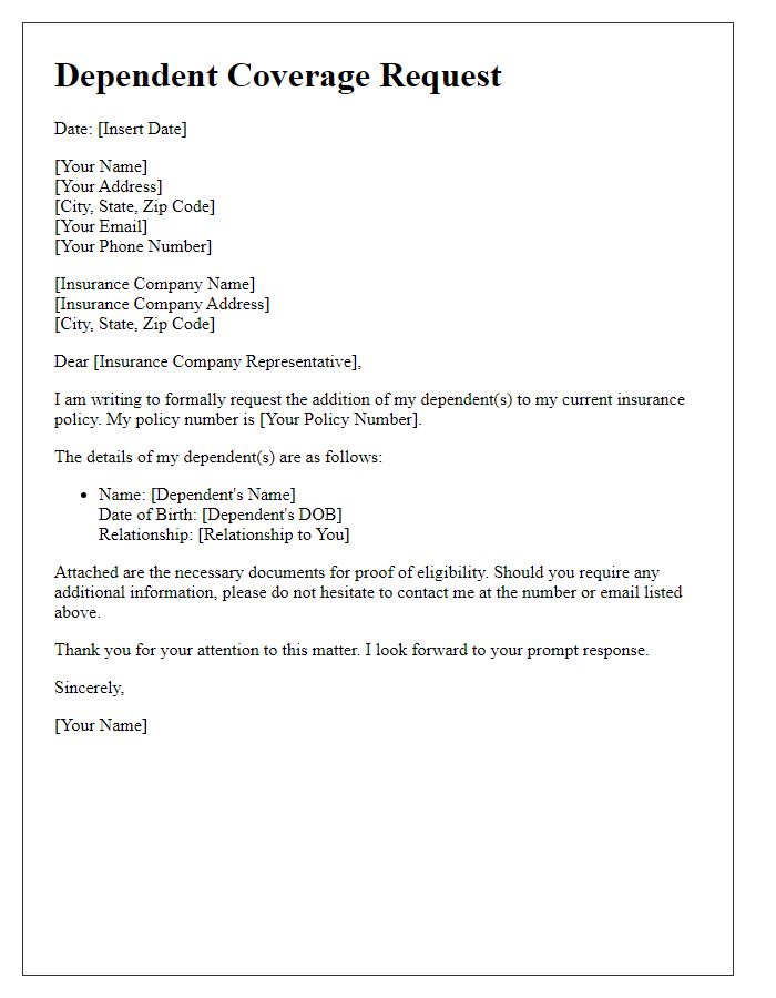 Letter template of submission for dependent coverage request