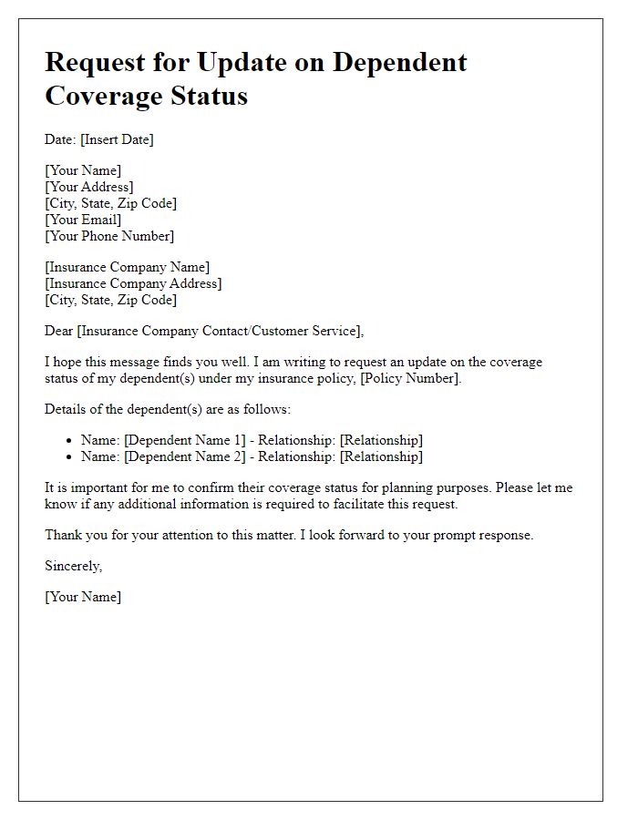 Letter template of update request for dependent coverage status