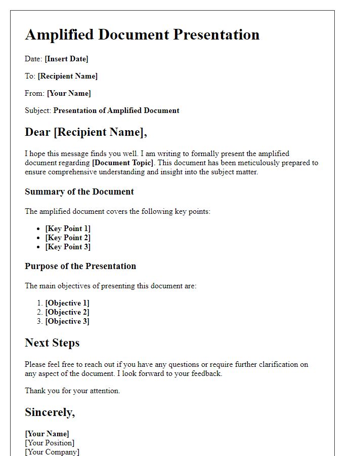 Letter template of amplified document presentation