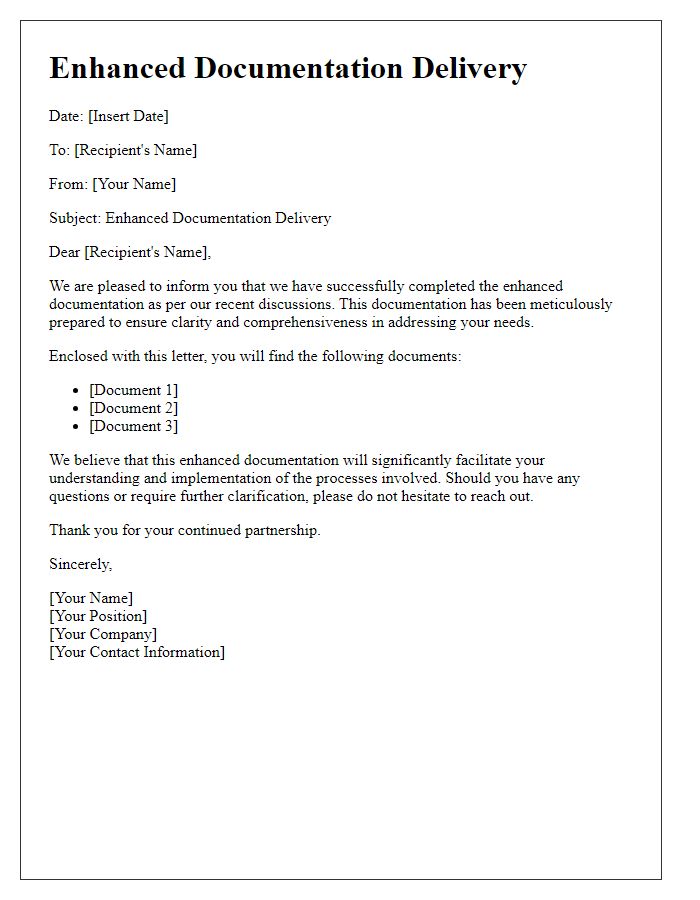 Letter template of enhanced documentation delivery