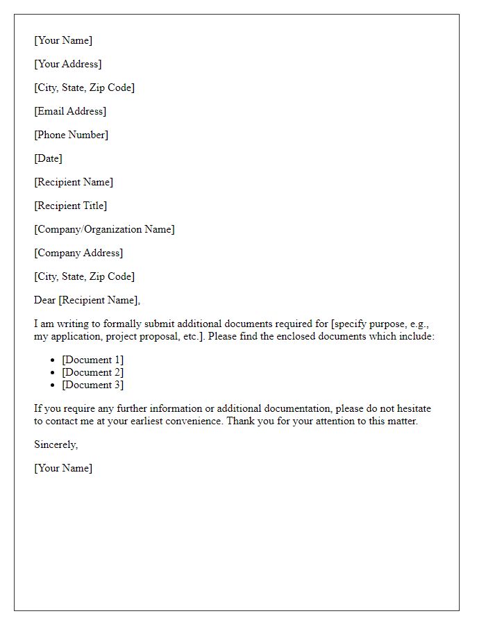 Letter template of extra documents official submission