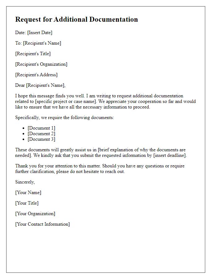 Letter template of request for additional documentation submission