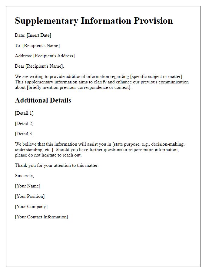 Letter template of supplementary information provision