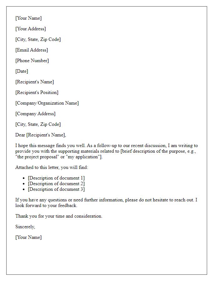 Letter template of supporting materials attachment