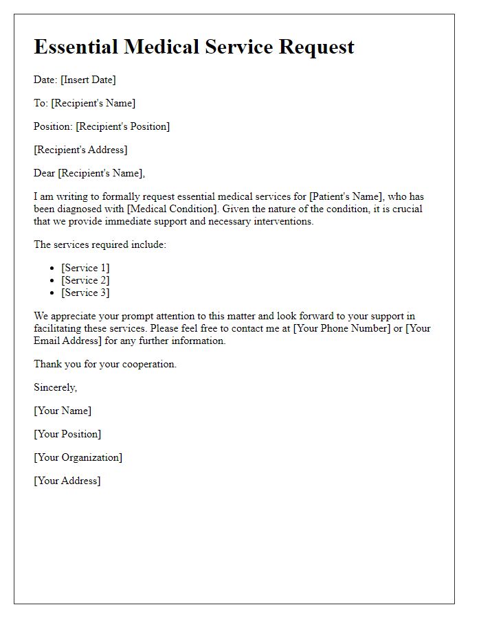 Letter template of essential medical service request