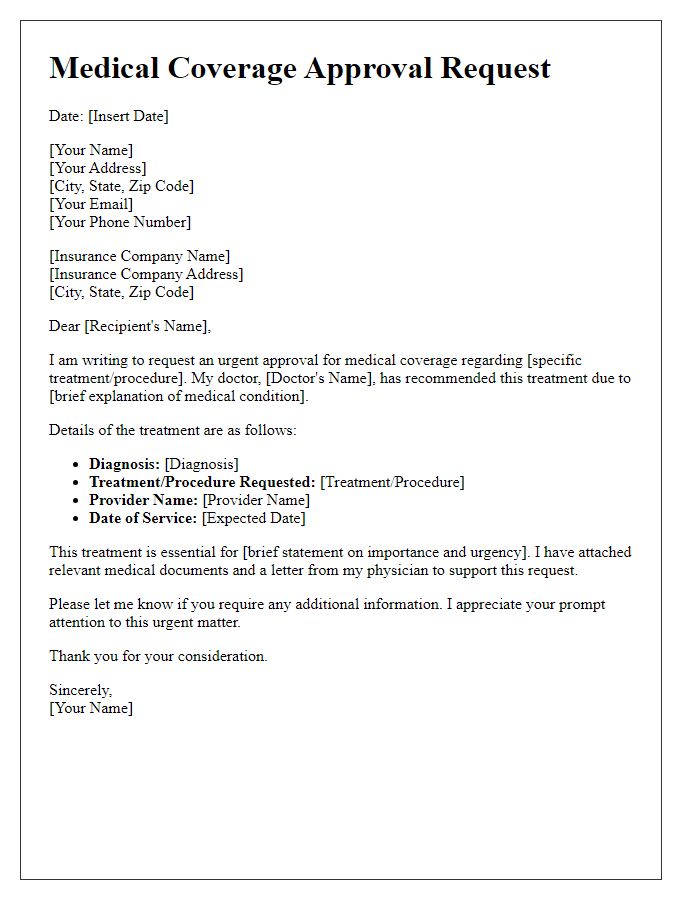 Letter template of prompt medical coverage approval request