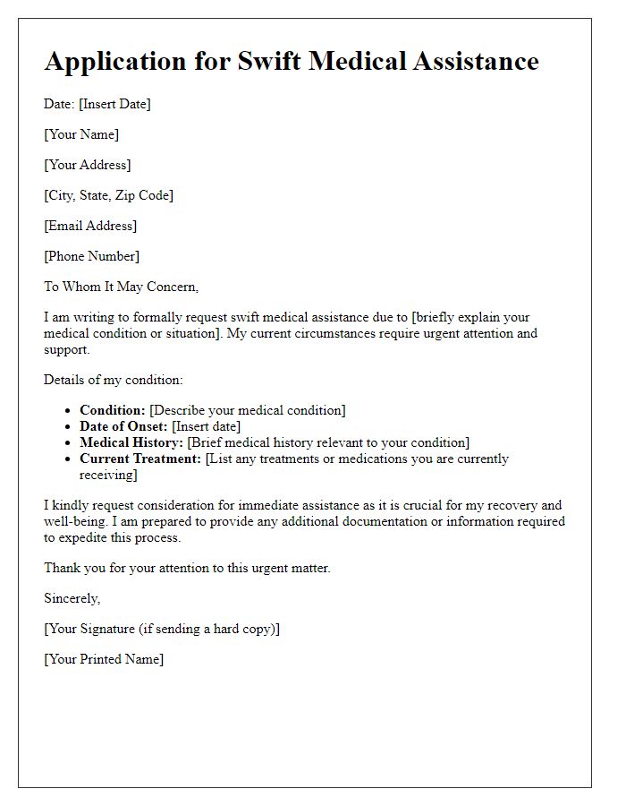 Letter template of swift medical assistance application
