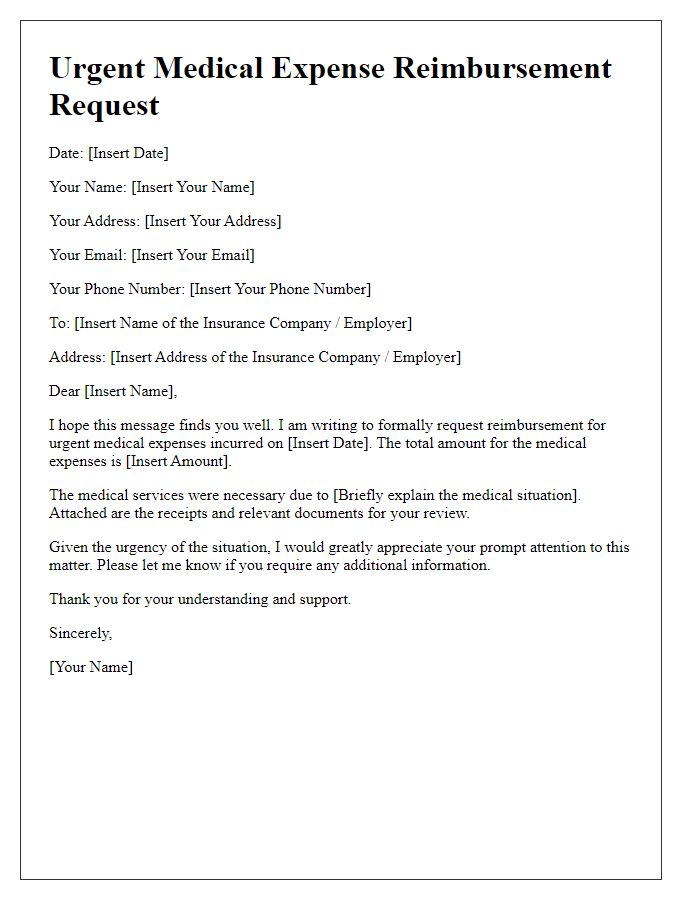 Letter template of urgent medical expense reimbursement request