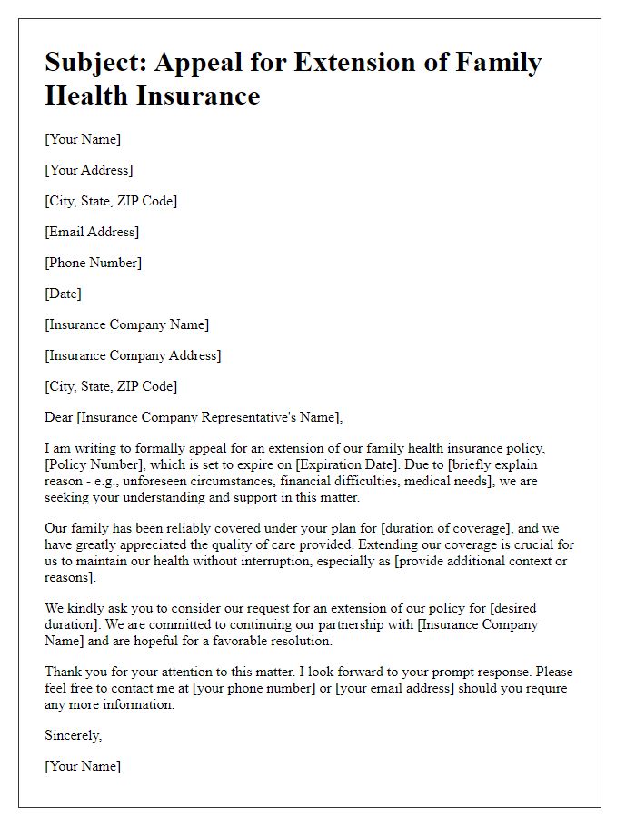 Letter template of appeal for family health insurance extension