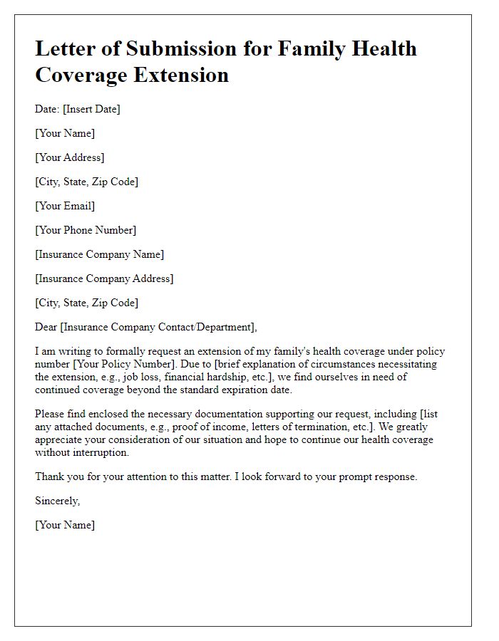 Letter template of submission for family health coverage extension