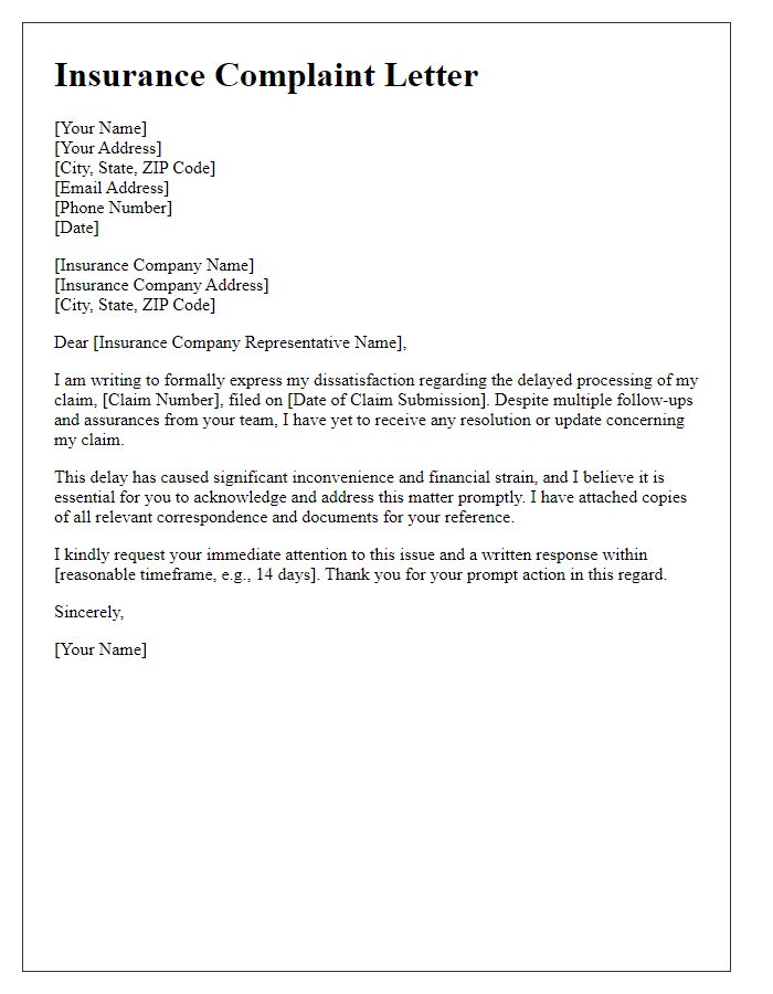 Letter template of insurance complaint about delayed claims processing.