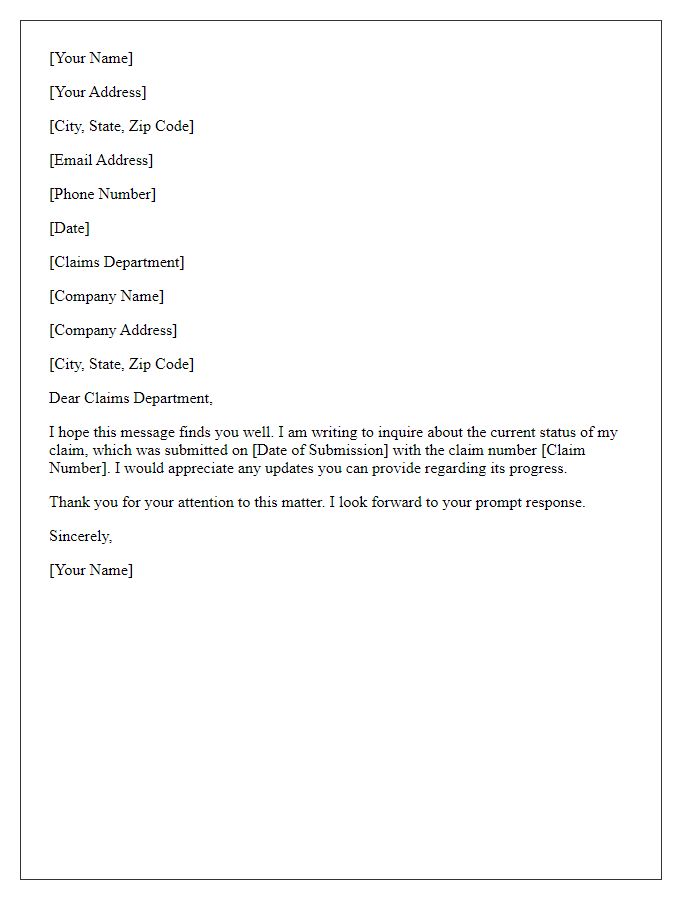 Letter template of checking on the status of my claim