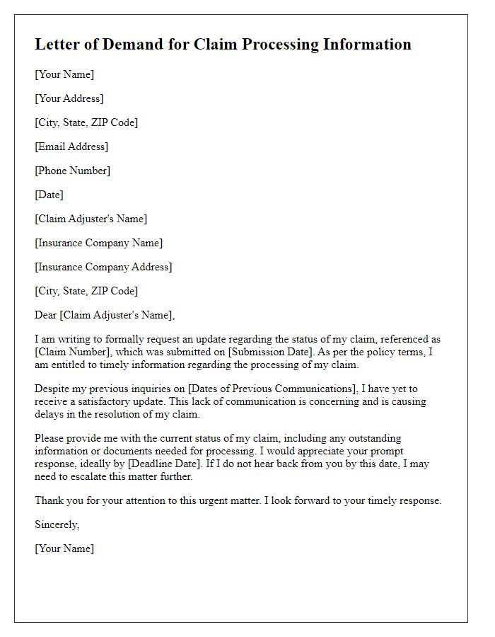 Letter template of demand for claim processing information