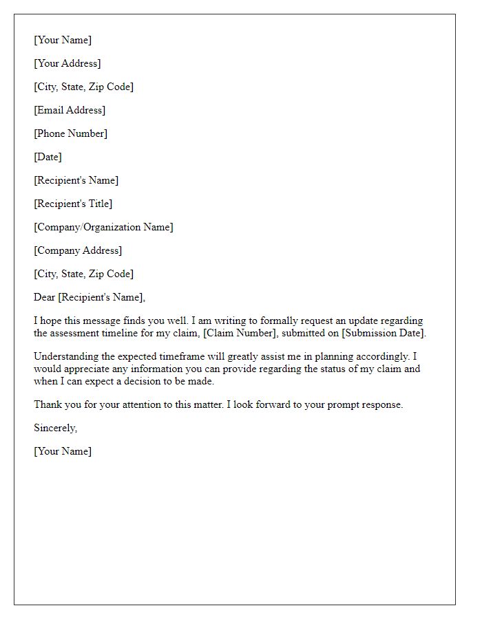 Letter template of formal request for claim assessment timeline