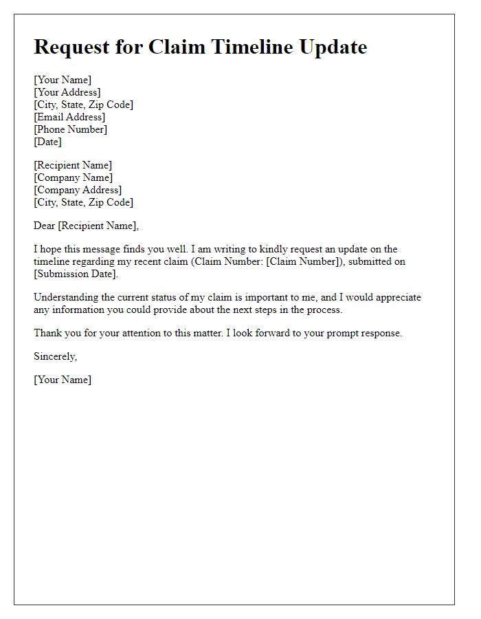 Letter template of request for claim timeline update