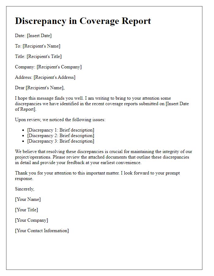 Letter template of addressing discrepancies in coverage reports