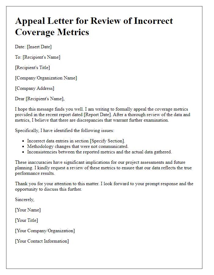 Letter template of appealing for review of incorrect coverage metrics