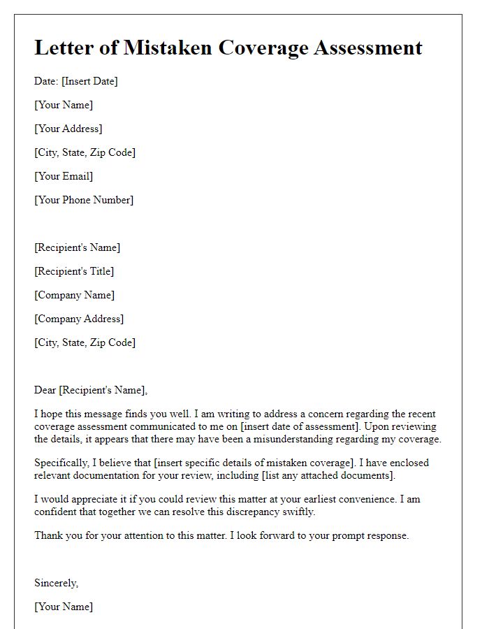 Letter template of communicating mistaken coverage assessments