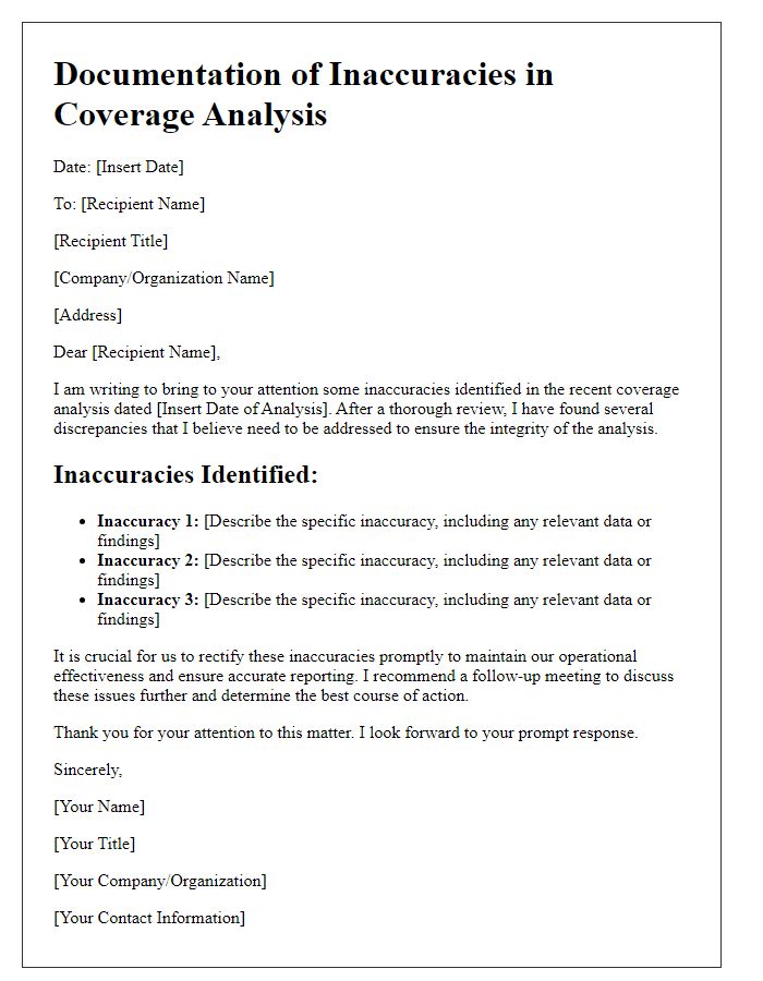 Letter template of documenting inaccuracies in coverage analysis