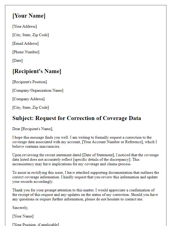 Letter template of formally requesting correction of coverage data