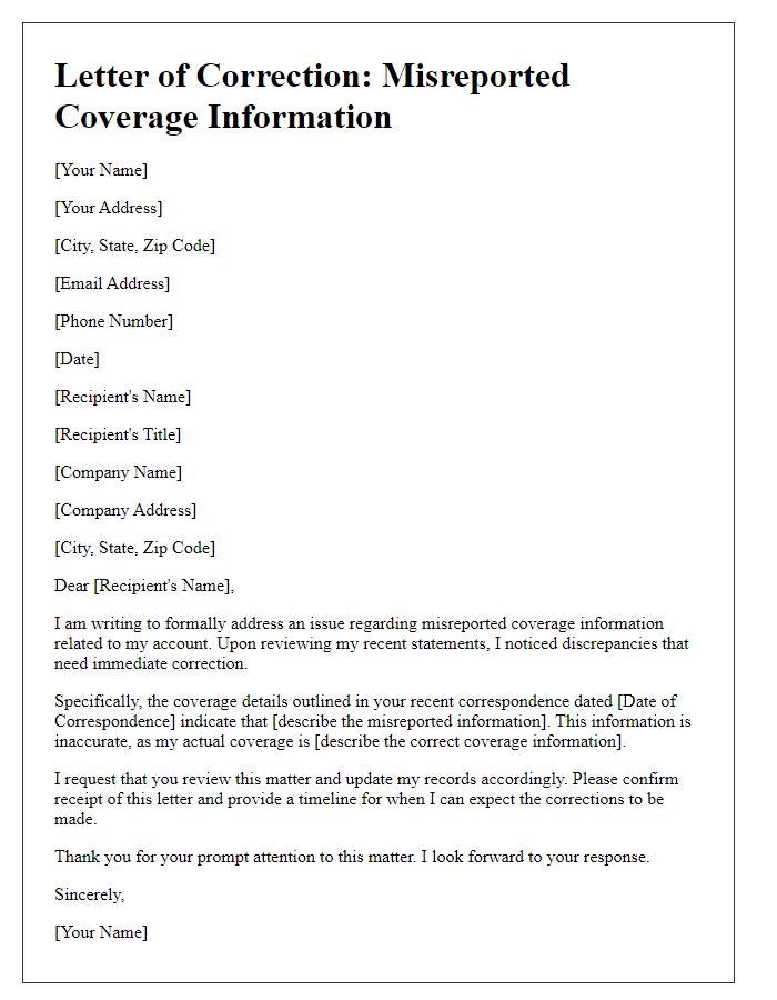 Letter template of highlighting misreported coverage information