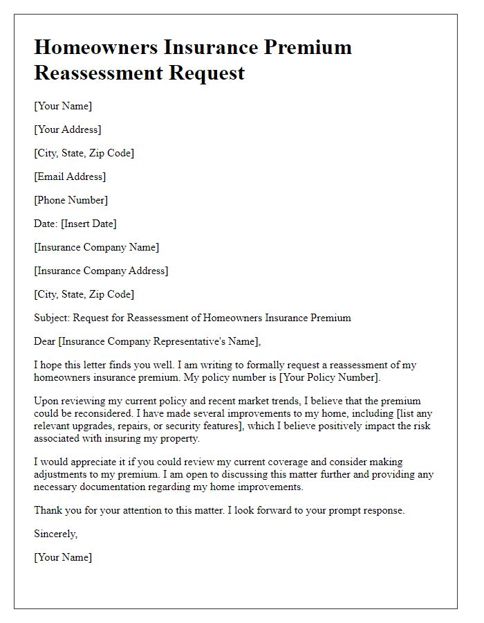 Letter template of homeowners insurance premium reassessment