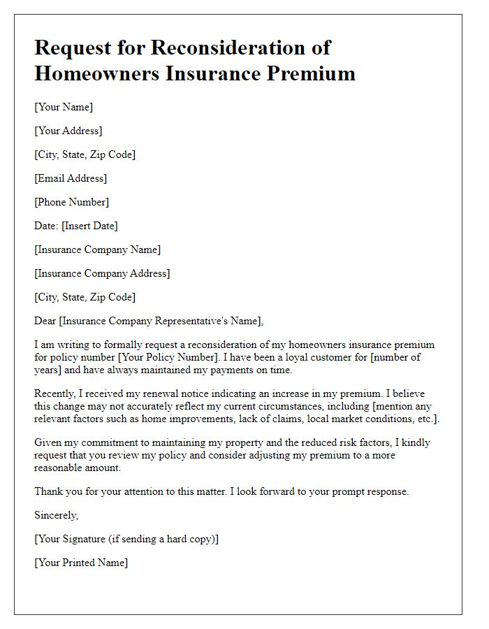 Letter template of homeowners insurance premium reconsideration