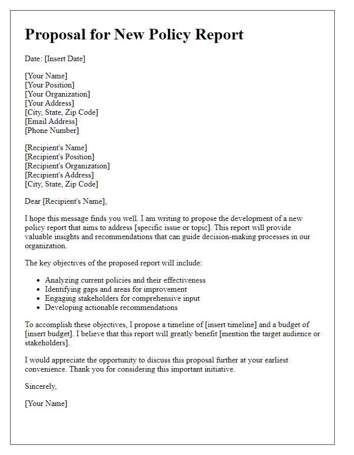 Letter template of proposal for obtaining a new policy report.