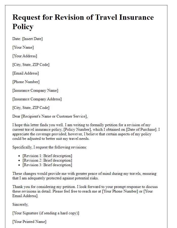 Letter template of petition for travel insurance policy revision