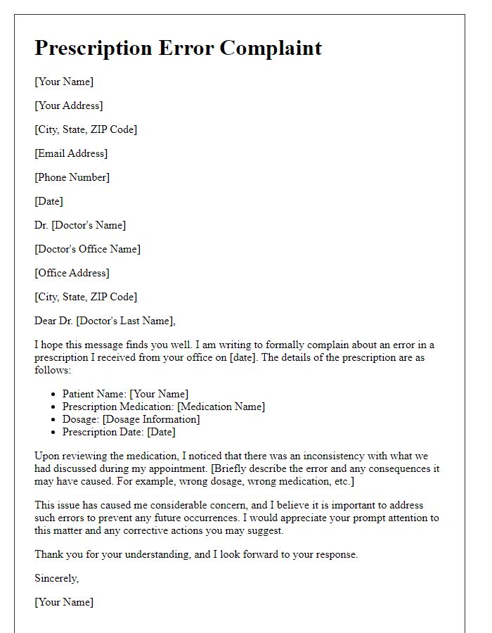 Letter template of prescription error complaint for the doctor