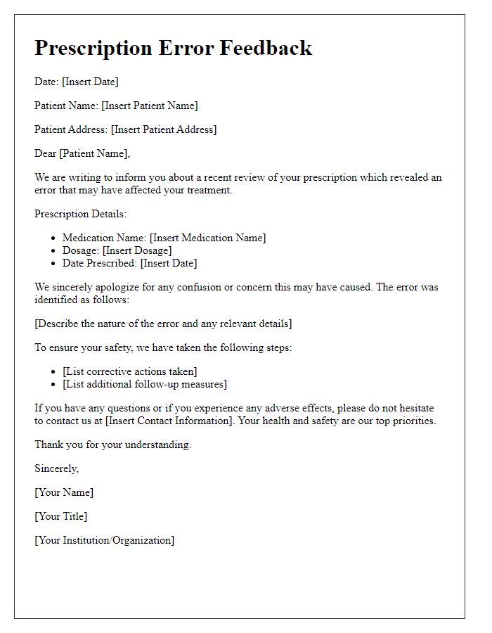 Letter template of prescription error feedback for patient safety