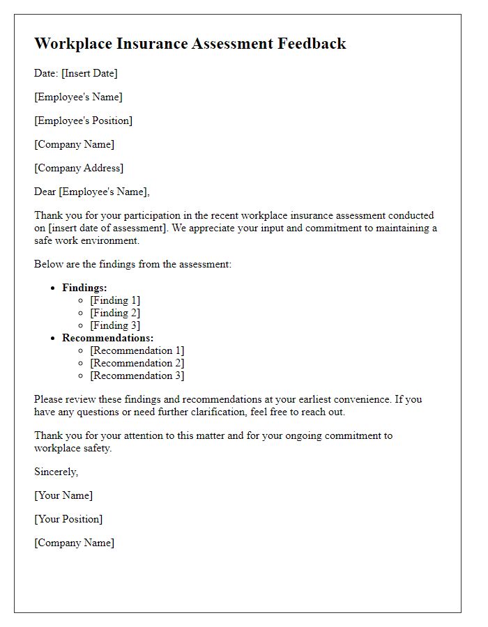 Letter template of workplace insurance assessment feedback