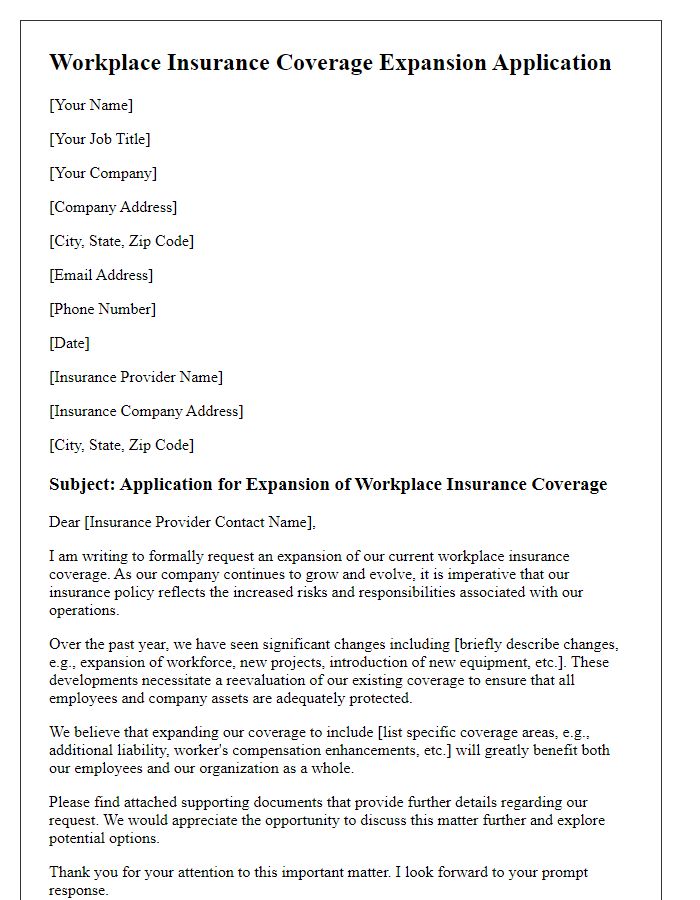 Letter template of workplace insurance coverage expansion application